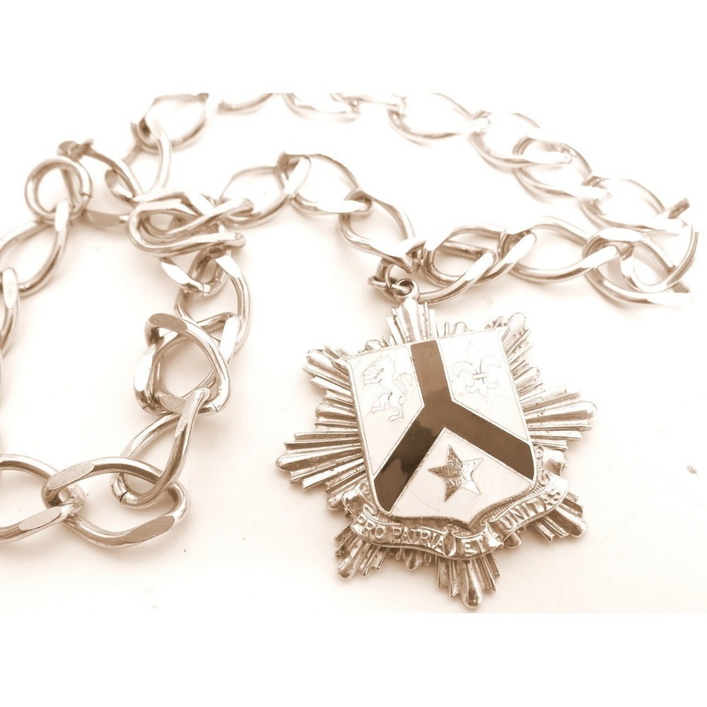 Vintage Pro Patria Et Unitas Chunky Chain Necklace‎ & Enamel Shield Pendant*A838
